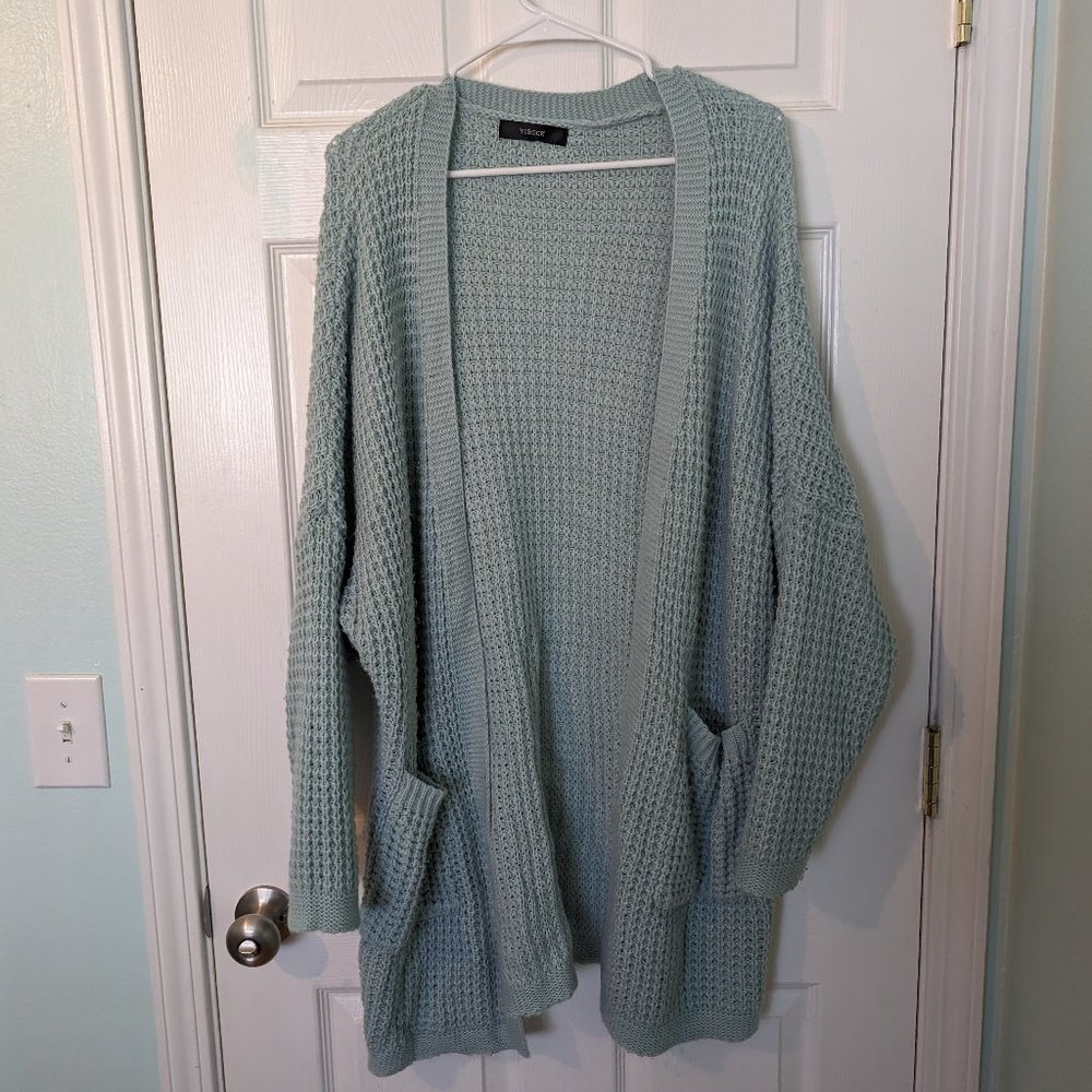 Seafoam Cable Knit Oversized Long Cardigan